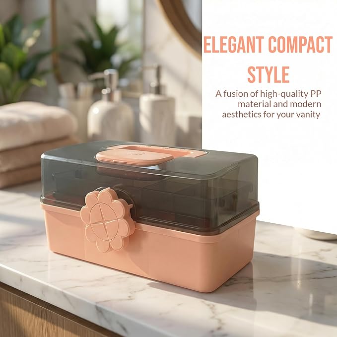 Pulseplay 3-Layer Plastic Storage Box with Handle Portable Folding Art Supply Organizer Multipurpose Case for Cosmetics,Jewelry,Sewing,Medicine,Nail,Hair Accessories