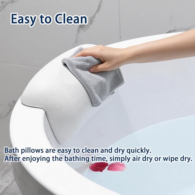 Guluto Bath Pillow Bathtub Pillow, Bath Pillows for Tub Head and Neck Support, Waterproof Bath Tub Pillows with Strong Non-Slip Suction Cups, Relaxing Bath Accessories for Soaking, Spa White