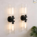 Wall Sconces Set of 2, Hardwired Bathroom Light Fixtures, Modern Bathroom Vanity Wall Lighting with Clear Glass Shade, Farmhouse Wall Sconce for Mirror Bedroom Hallway, Matte Black, E26 Base