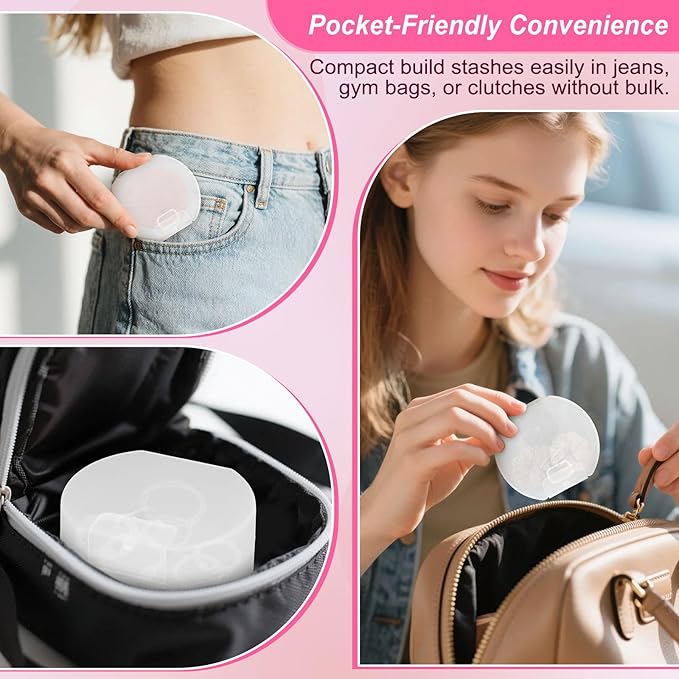 Etenpo 4 Packs Floss Holder Travel, Travel Cotton Round Holder, Travel Containers, Suitable for Hair Tie, Organizer for Collecting Small Items(3.3 x 1.5in,White)