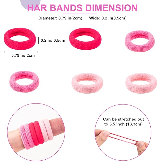 400 PCS Baby Hair Ties – No Damage Elastic Ponytail Holders, Soft Seamless Multicolor Hair Bands for Toddlers and Girls, Baby Hair Accessories (Mixed Pink)