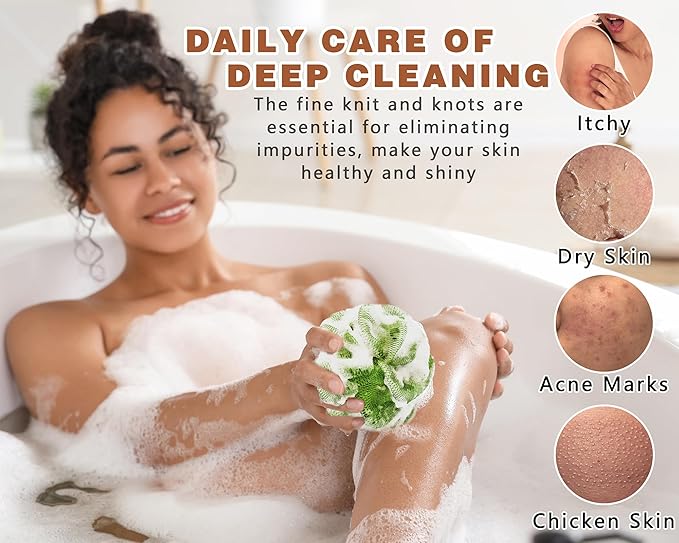 2 Pack African Net Sponge Exfoliating Body Scrubber Bath Sponge for Daily Use (Champange+Olive Green)