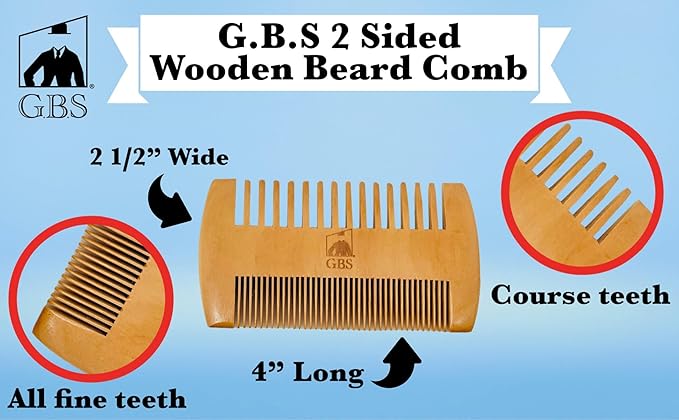 GENTS 2-Sided Wooden Beard & Mustache Comb with Fine & Coarse Teeth for Use with Balms, Wax and Oils - Pocket Sized