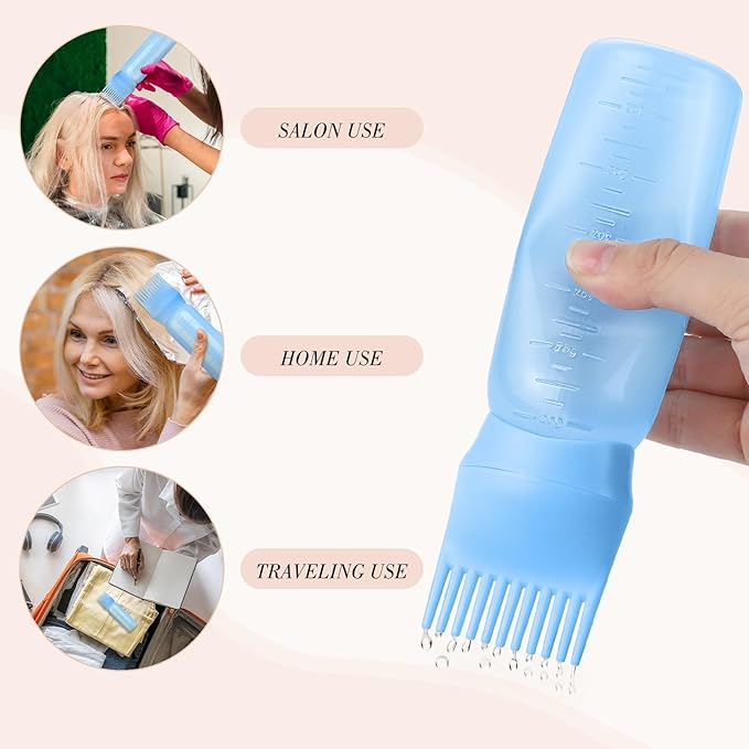 Pimoys Hair Oil Applicator Bottle for Scalp, Root Comb Applicator Bottles Hair Dye Squeeze Bottle Hair Coloring Tools, 2 Pack (Blue)