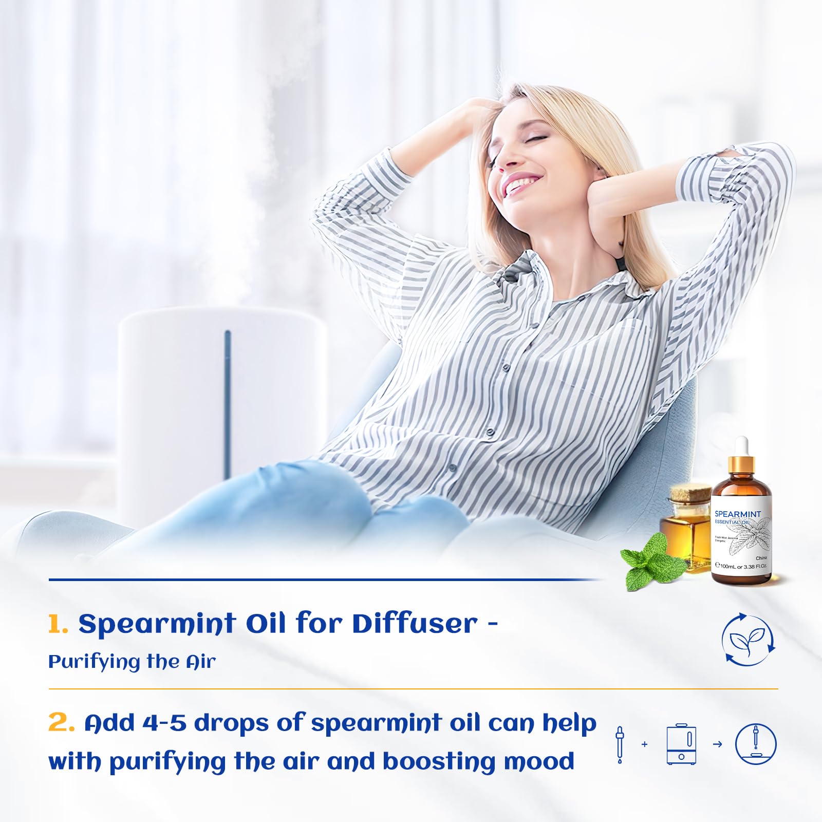 HIQILI Spearmint Essential Oil for Diffuser, Skin & Hair Care