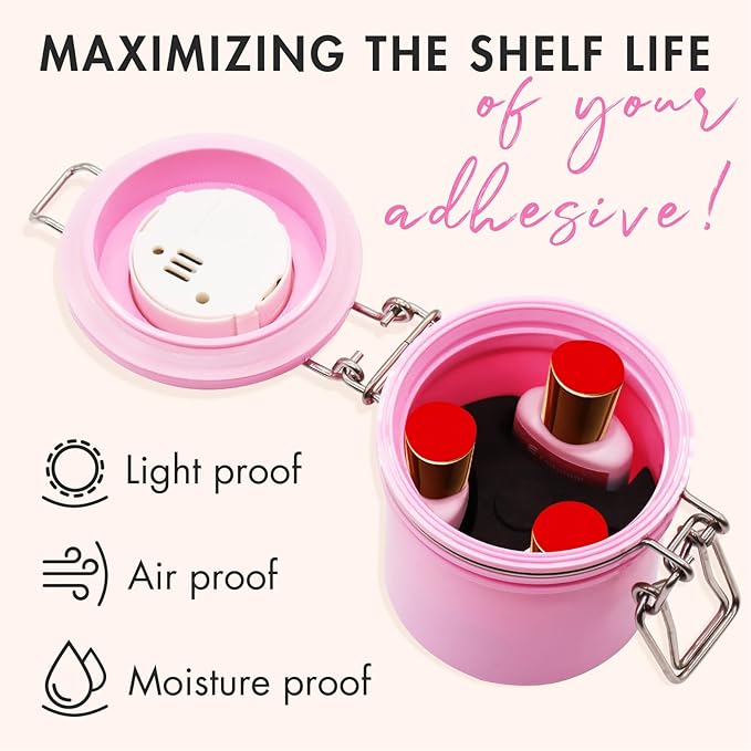 Embagol False Lash Glue Storage Tank With Thermometer Adhesive Carbon Sealed Leak-proof Containers Grafting Eyelash Extension Supplies(PINK)