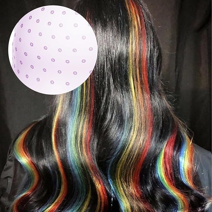 LIQWEI Punched Silicone Highlight Hair Cap with Needle, Professional Reusable Highlighting Poked Hole Caps with Hooks for Color Hair Salon Hairdressing Dyeing Staining Tools for Women Men