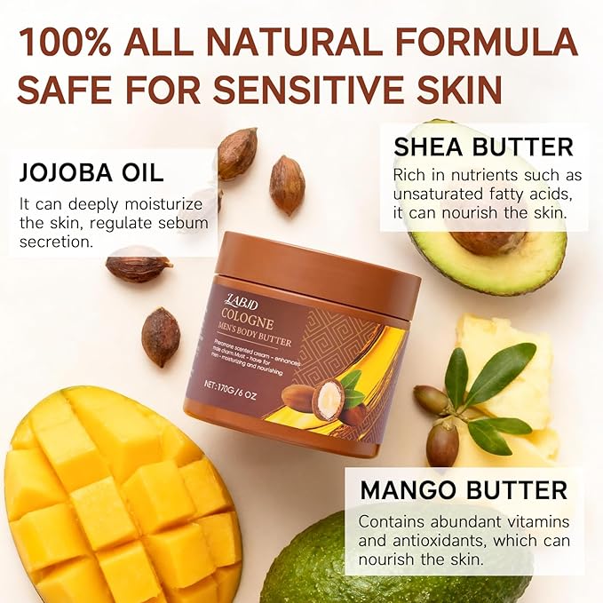 LABJD Cologne Body Butter for Men, 2 Pack Pheromone Scented Cream, Pheromone body butter for men,Hydrates and moisturizes to enhance attractiveness