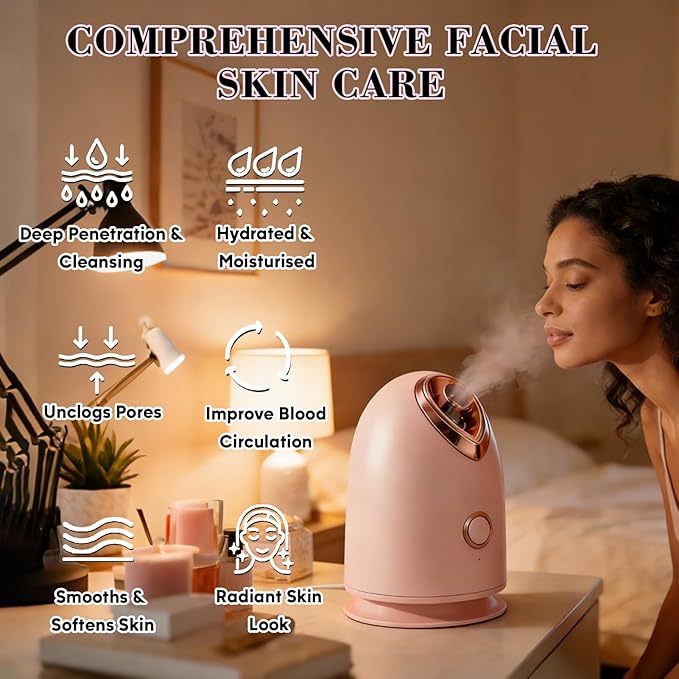 Pjordo Facial Steamer Spa Kit, Skin Scrubber, Nano Ionic Face Steamer for Deep Cleaning Unclogs Pores, Warm Mist Humidifier Steamer for Face Home Sauna SPA