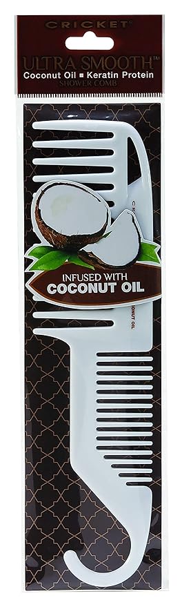 Cricket Ultra Smooth Conditioning Coconut Shower Comb for Wet, Dry Hair Anti-Frizz Detangler with Keratin Protein Infused Plastic