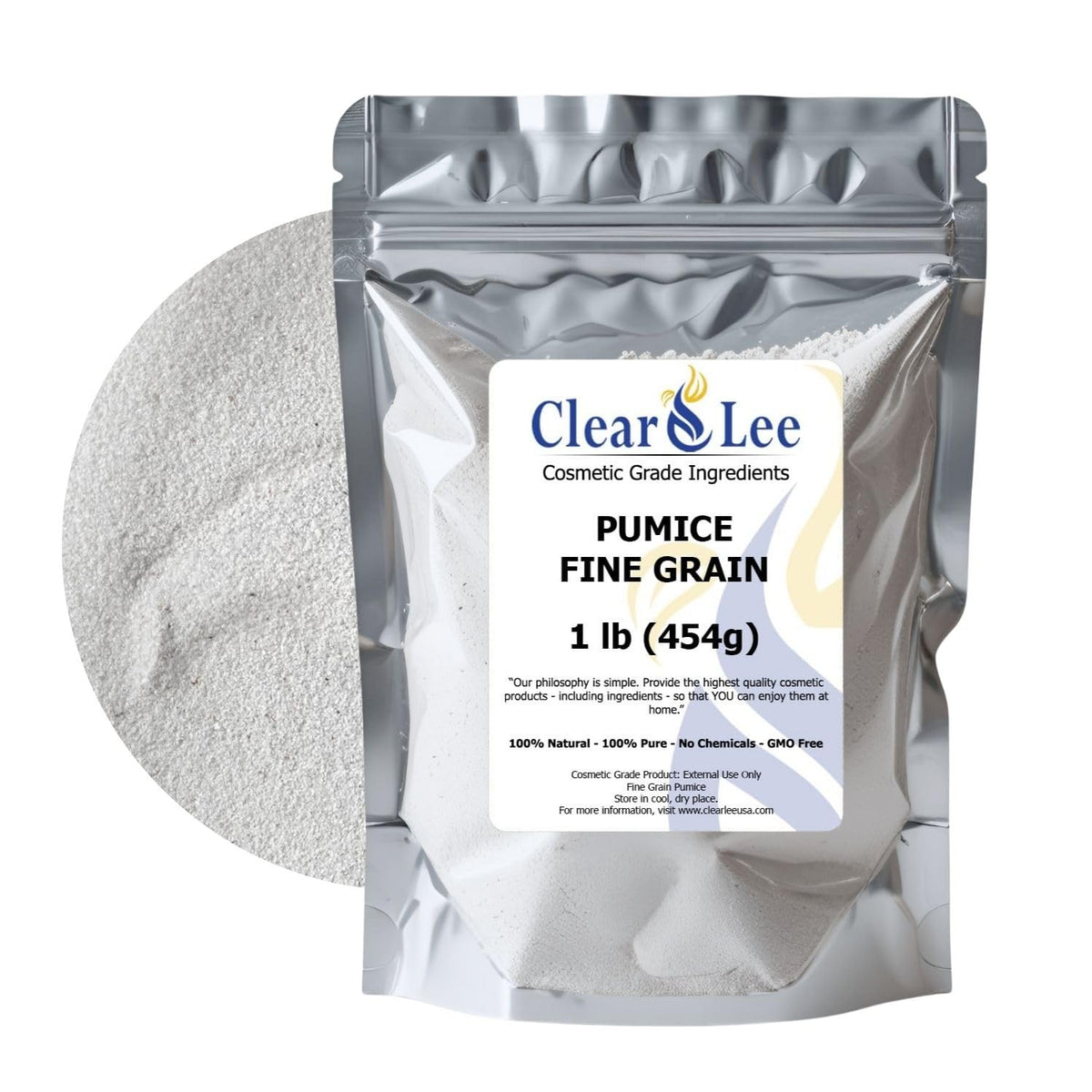 ClearLee Cosmetic Grade Pumice - 100% Pure Natural Grain/Powder - Great For Skin Exfoliation in DIY Soaps, Masks, Scrubs for Face, Body, Foot (2lb, Fine Grain)