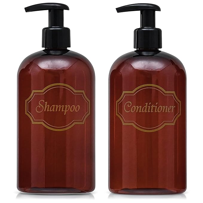 Bottiful Home 16 oz Plastic Shampoo Conditioner Dispensers (Amber)