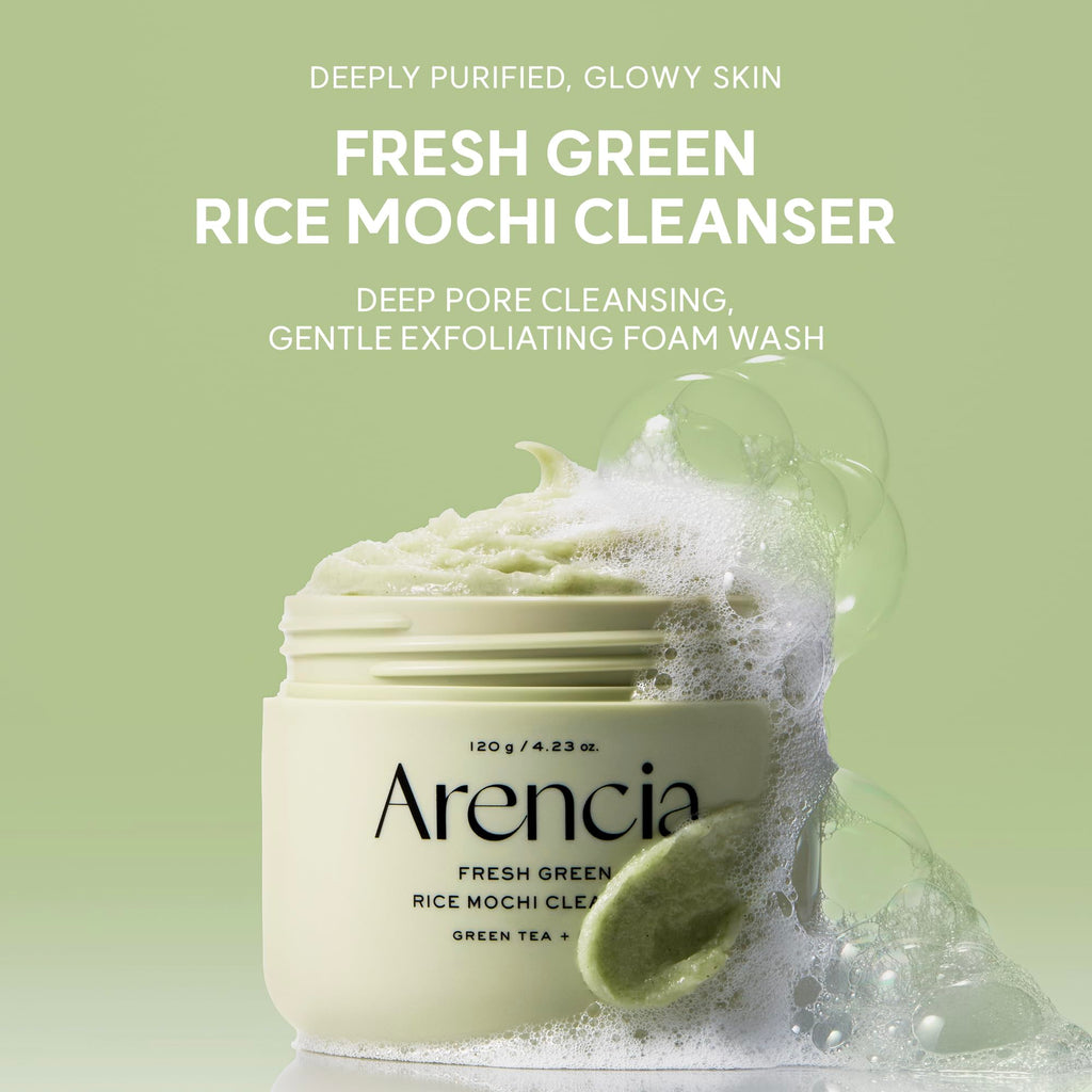 Arencia Korean Rice Mochi Face Cleanser - Face Wash, Gentle Scrub All in One for Deep Cleansing, Moisturizing, Pore Minimizing with Rice Water & Green Tea (4.23oz)