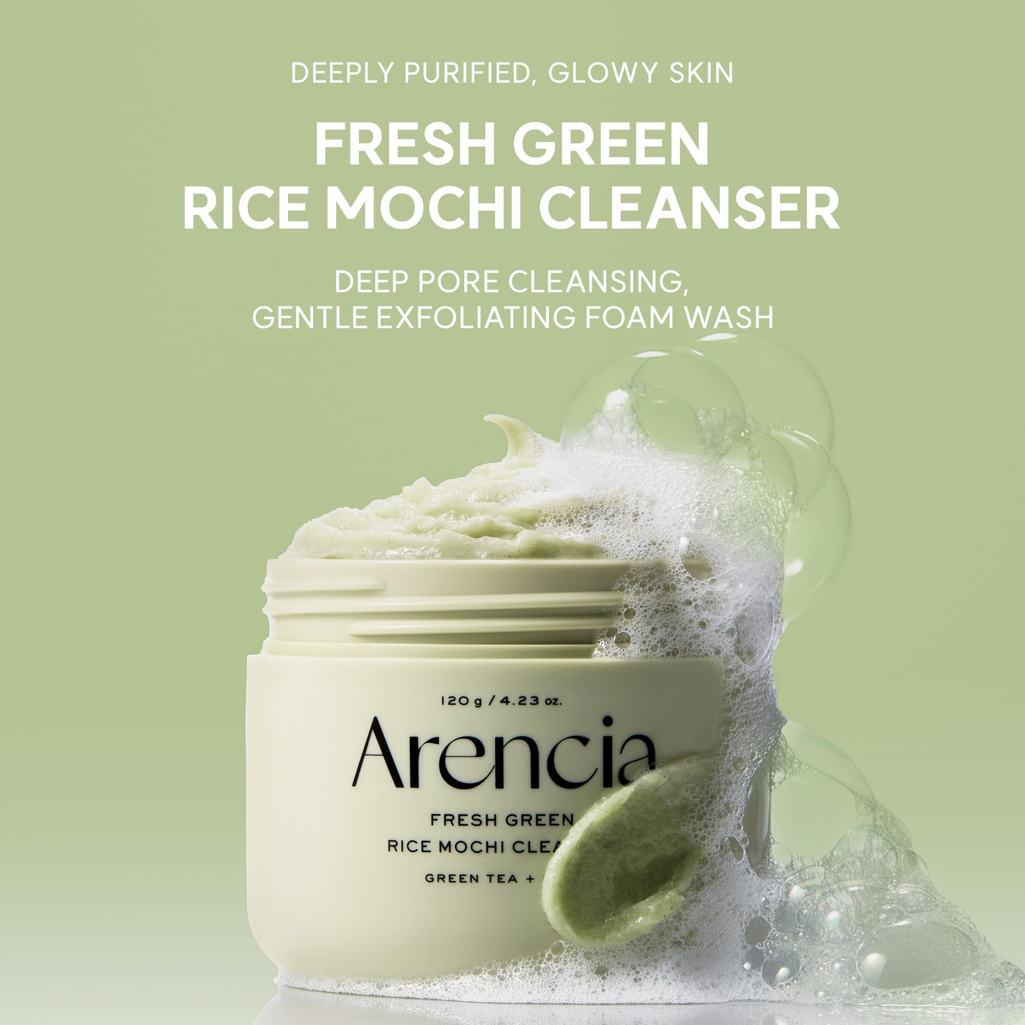 Arencia Korean Rice Mochi Face Cleanser - Face Wash, Gentle Scrub All in One for Deep Cleansing, Moisturizing, Pore Minimizing with Rice Water & Green Tea (4.23oz)