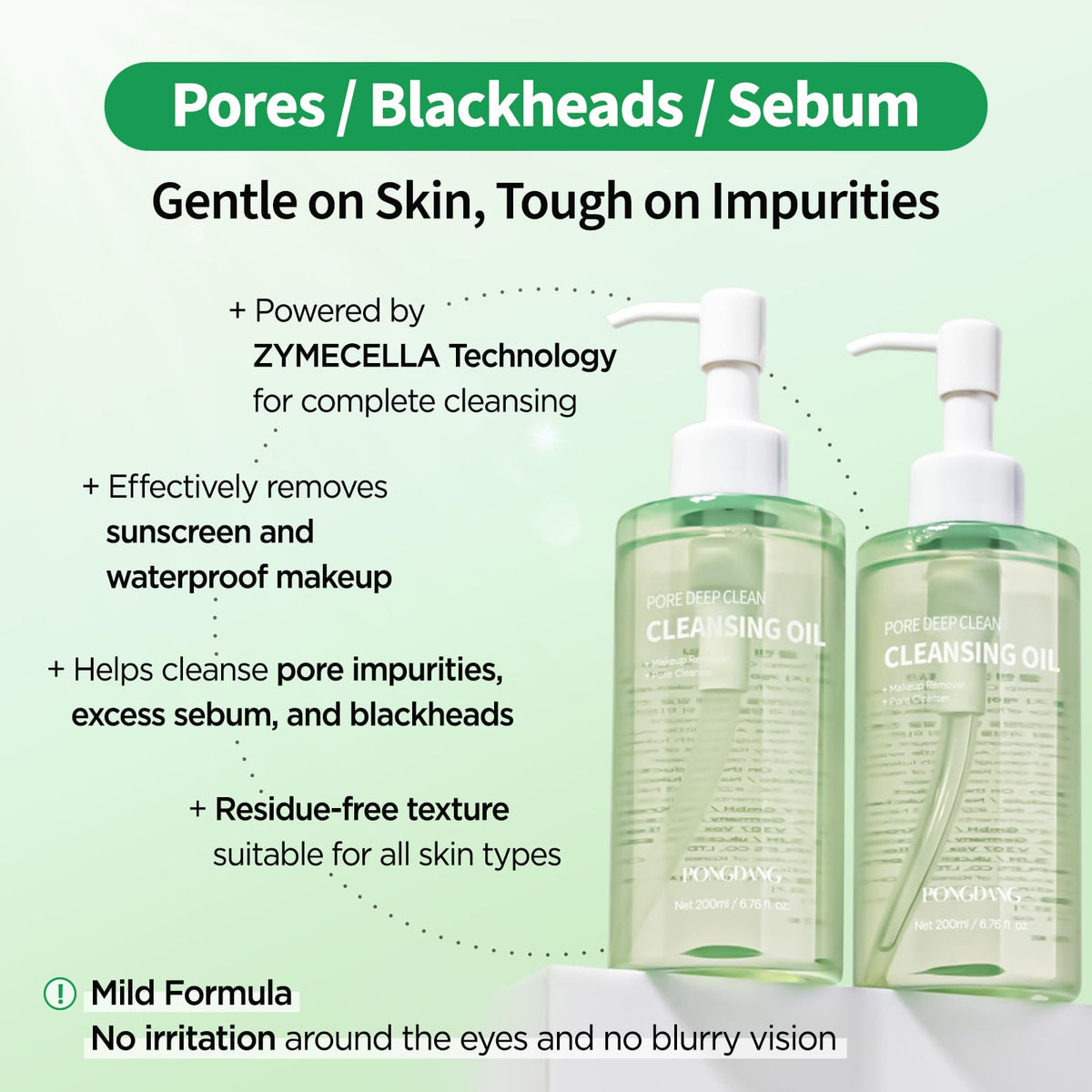 PONGDANG Pore Deep Clean Cleansing Oil (6.76fl.oz) | Daily Hydrating Makeup Blackhead Remover | Gentle Oil Cleanser & Sebum Care, Safe For Sensitive Skin | Korean Skin Care