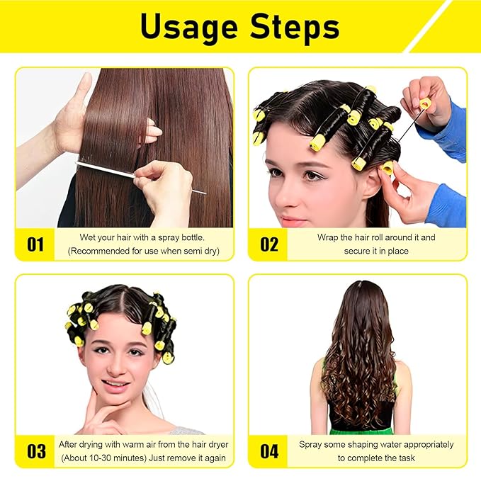 100Pcs Yellow Perm Rods for Natural Hair, Small Cold Wave Rods for Tight Curls, 0.32 Inch Non-Slip Plastic Hair Rollers for Short Hair, Professional Salon Curler Tool with Rubber Band, Bulk Pack