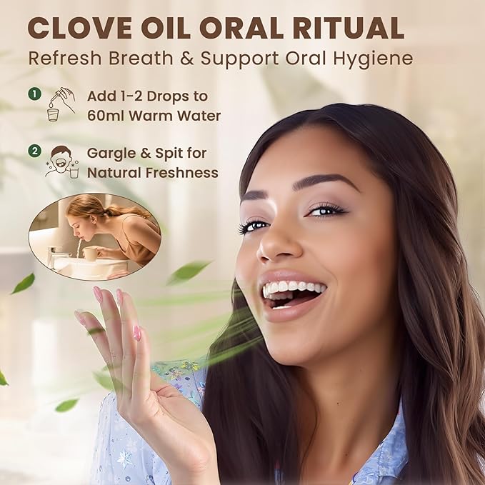 HIQILI Clove Essential Oil for Teeth and Gums, Oral Care, Diffuser, Skin