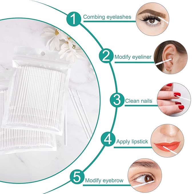 Dming 200PCS Micro Applicators Brushes Mini Cotton Swabs Remove Grafted Eyelash Glue Dedicated Brush Disposable Microswabs for Eyelash Extensions Make up and Lash Clean and Personal Care (White 1)