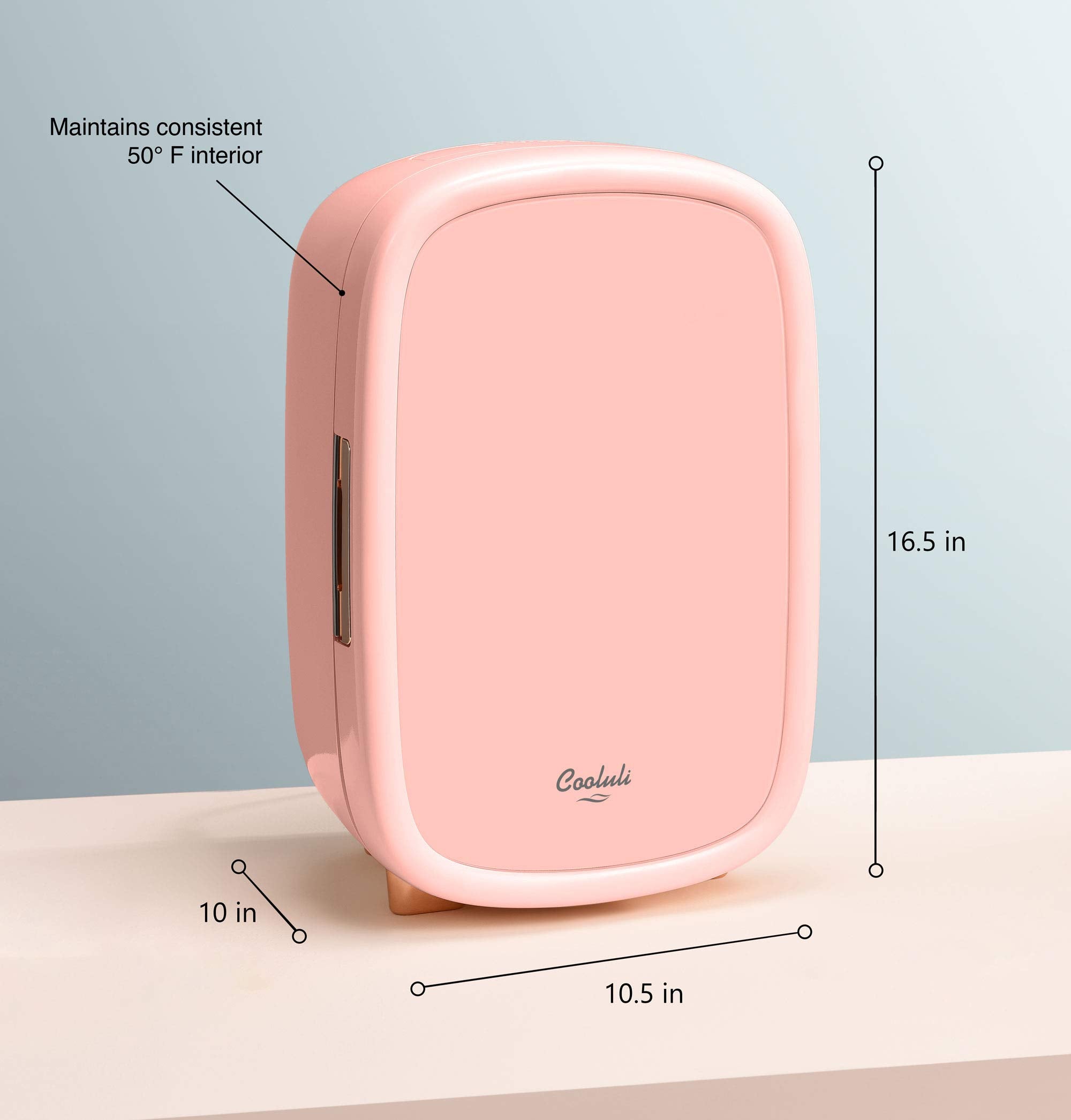 Cooluli Beauty 12L Makeup Fridge - Pink Mini Fridge for Skin Care Accessories, Cosmetics and Facial Masks Storage - Interior LED Lights - for Women & Teen Girls Room