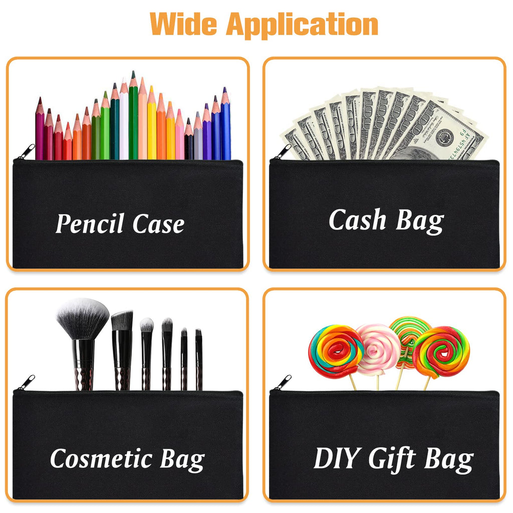 ZeeDix 12 Pieces Canvas Zipper Pouch Bulk, 8.3 x 5 inches DIY Craft Makeup Travel Cosmetic Pouch Multipurpose Bulk Toiletry Blank Stationery Black Cotton Canvas Bag with Zipper