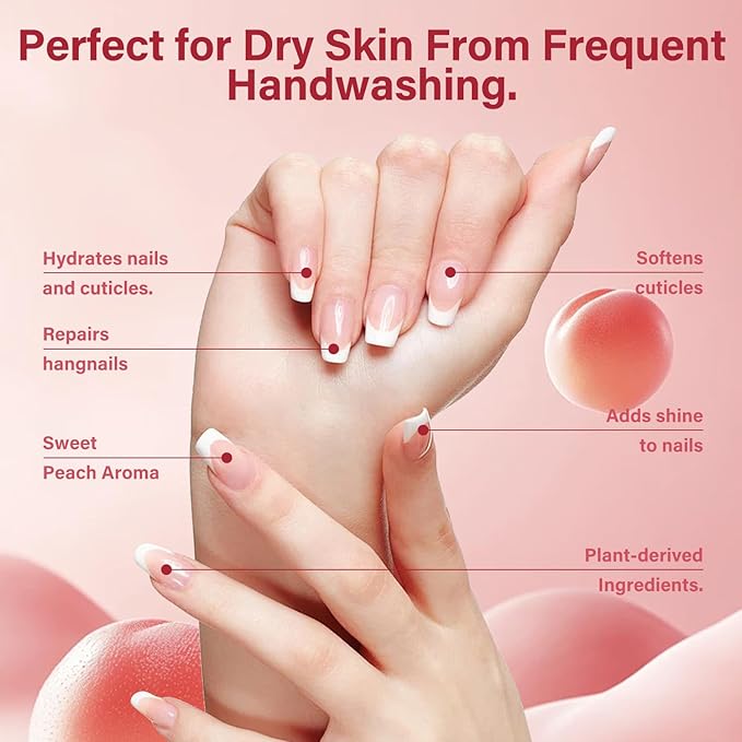 Econail Cuticle Oil Pen x2 pcs, Nourishing Jojoba & Peach Scent for Enhanced Nail Growth and Strength, Portable Nail Oil Care （7mlx2）