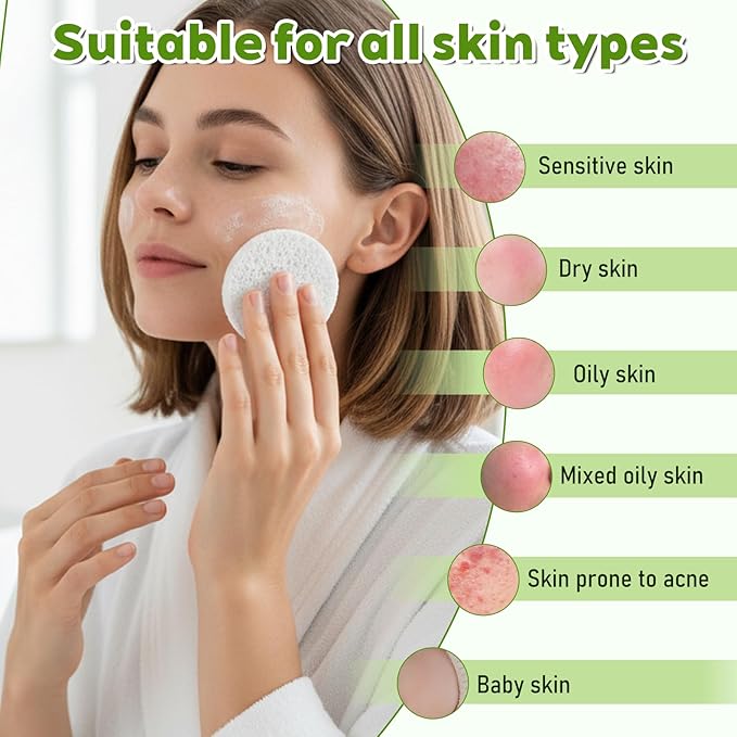 Oqqlin 120 Pcs Compressed Facial Sponges with Container, Disposable Round Face Sponge Pads Portable Makeup Removal Wash Sponges for Women Cleansing Makeup Spa (White)