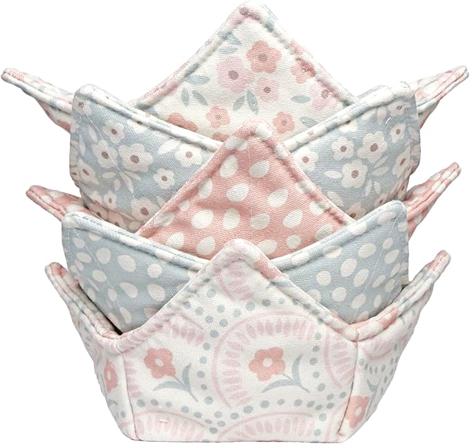 ROGITU Cotton Microwavable Bowl Cozy, Microwave-Safe Hot Bowl Holders, Soup bowl Cozy Hot Pads (Floral)