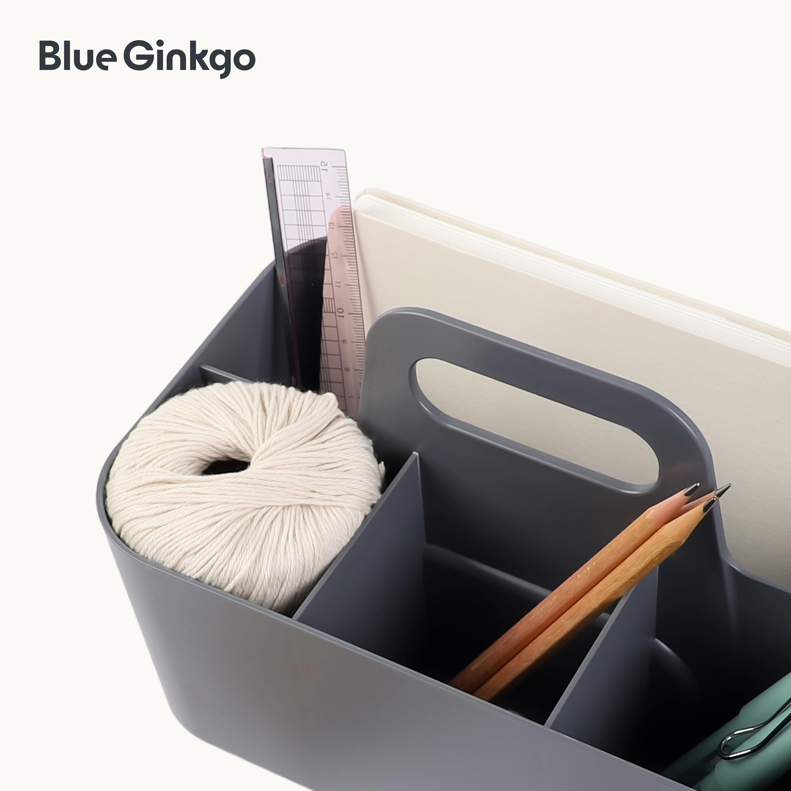BLUE GINKGO Stackable Organizer Caddy, Rectangle, Dark Grey, Made in Korea