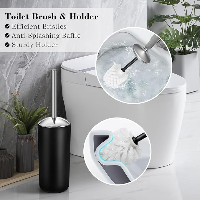 ALPIRIRAL Black Bathroom Accessories Set, 22Pcs Bathroom Sets with Shower Curtain and Rugs, Bathroom Accessories Sets Complete with Trash Can, Non-Slip Bathroom Rugs Super Absorbent
