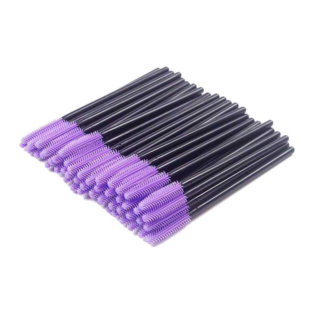 BIHRTC Pack of 100 One-Off Disposable Silicone Eyelash Mascara Brushes Wands Applicator Eyebrow Brush Makeup Tool Kit Set (Tower Shape - Black+Purple)