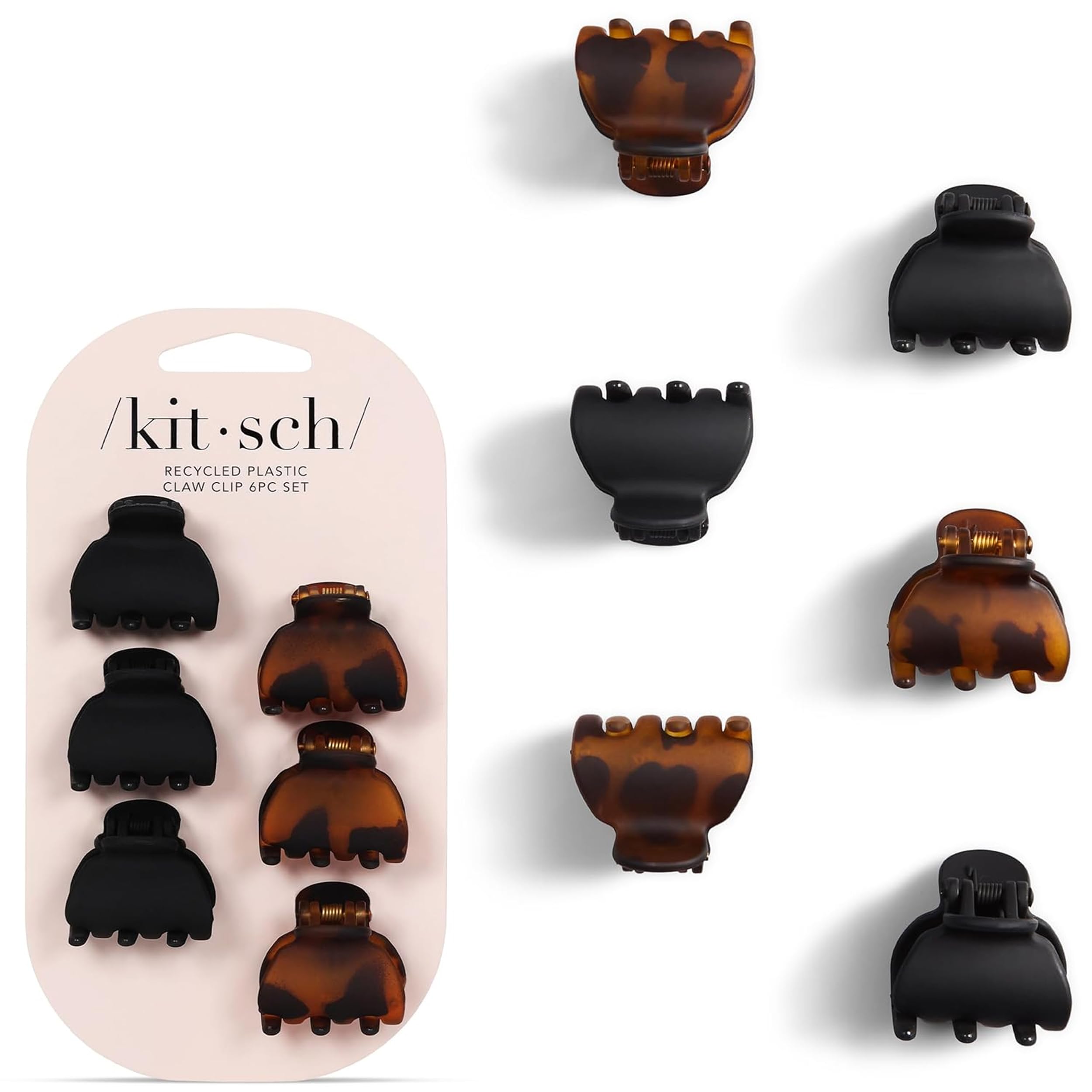 Kitsch Mini Claw Clips for Women - Stylish Small Hair Clips for Kids | Stays In Place Without Pulling or Snagging | Durable & Sturdy Plastic - Tortoise & Black, 6 Pcs