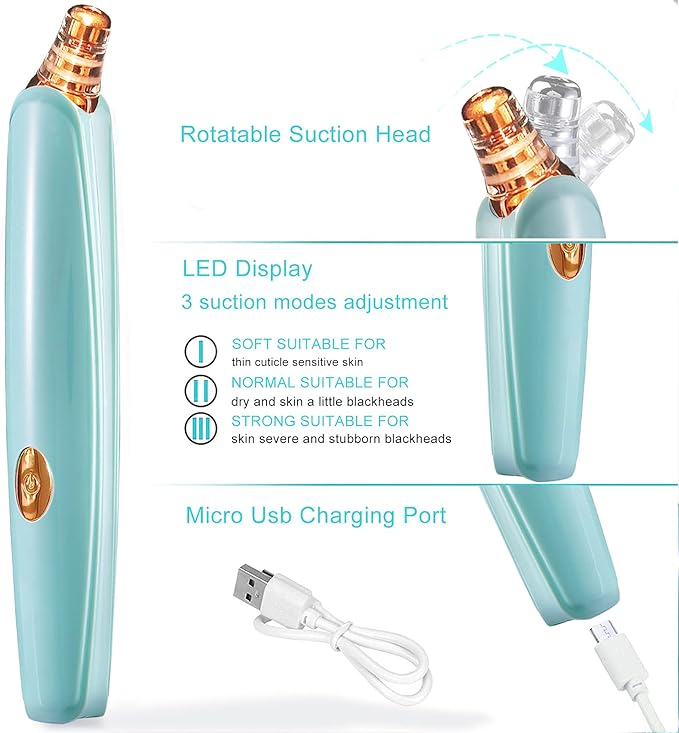 Blackhead Remover Pore Vacuum Cleaner - Upgraded Facial Pore Cleaner - Electric USB Pore Vacuum with 5 Probes - Upgraded Blackhead Suction Tool - Blackhead Remover Kit