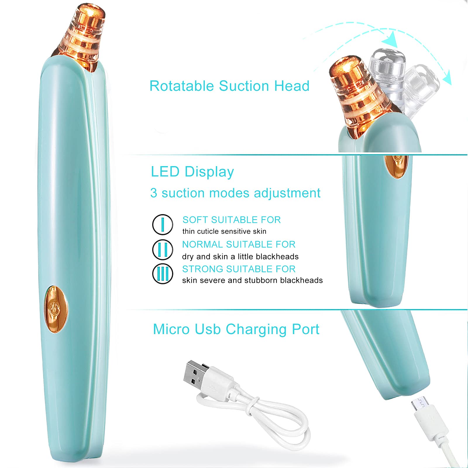 Blackhead Remover Pore Vacuum Cleaner - Upgraded Facial Pore Cleaner - Electric USB Pore Vacuum with 5 Probes - Upgraded Blackhead Suction Tool - Blackhead Remover Kit