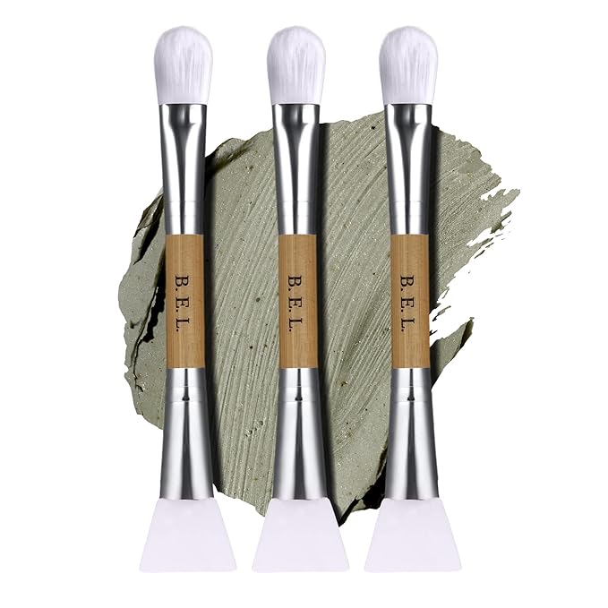 Bare Essentials Living Clay Face Mask Brush (3 Pack, Bamboo) Dual Soft Silicone Face Mask Applicator Brush Tool, Great Facial Essentials, Moisturizer Applicator & Skincare Brush for Facials