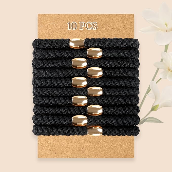 FORENEE Hair Ties No Damage - 10PCS Ponytail Holders - Elastic Hair Ties for Thick Hair - Braided Hair Bands for Women Girls's Hair - Black
