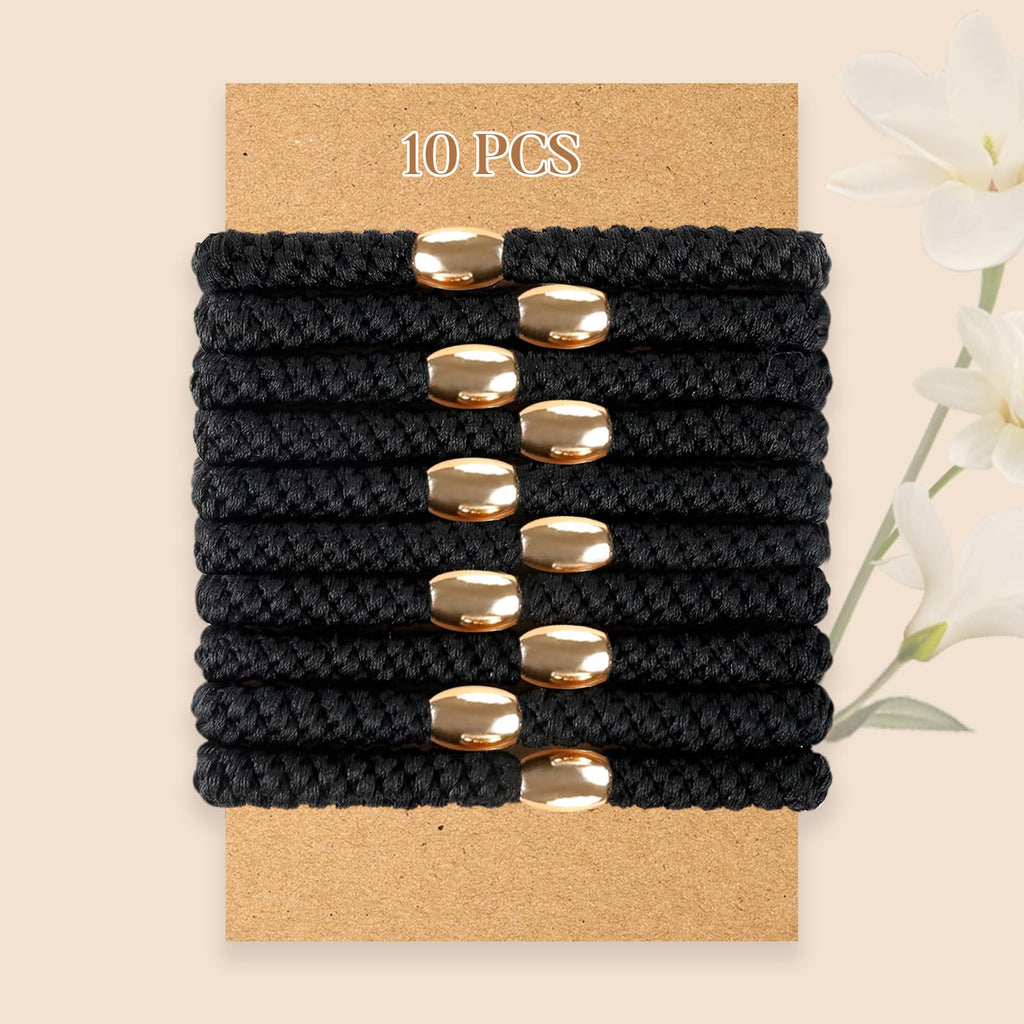 FORENEE 10Pcs Braided Hair Ties for Thick Hair - Black