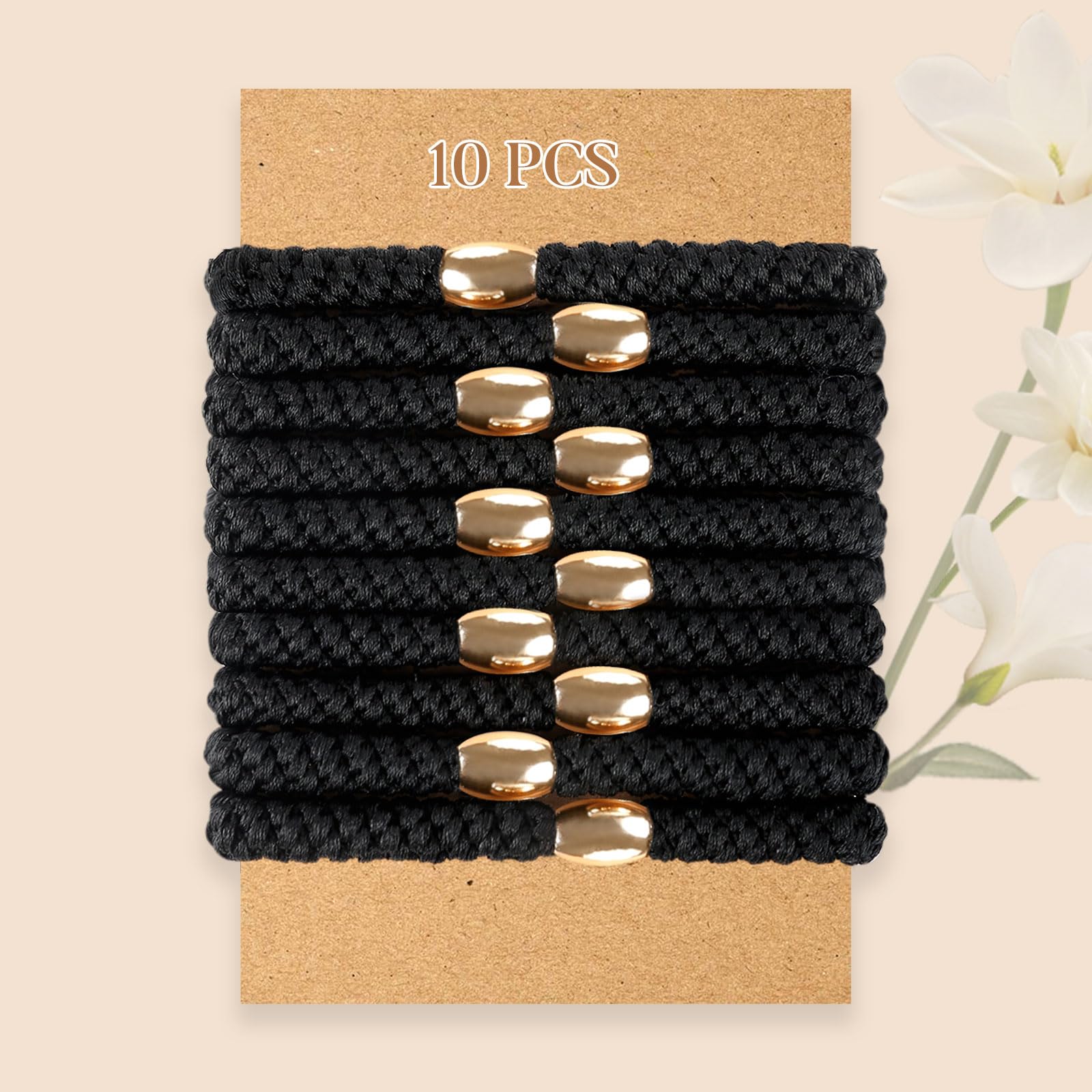 FORENEE 10Pcs Braided Hair Ties for Thick Hair - Black