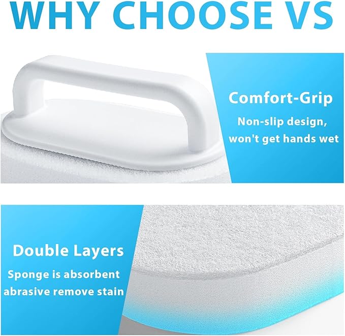 Handle Bath Tub Scrubber, Non Scratch Bathroom Scouring Pad, Bathtub Scrubber Soap Scum Remover for Shower Tile Grout Sink Pool Step & Corner, Heavy Duty Cleaning Sponge Scrub, 2 PCS