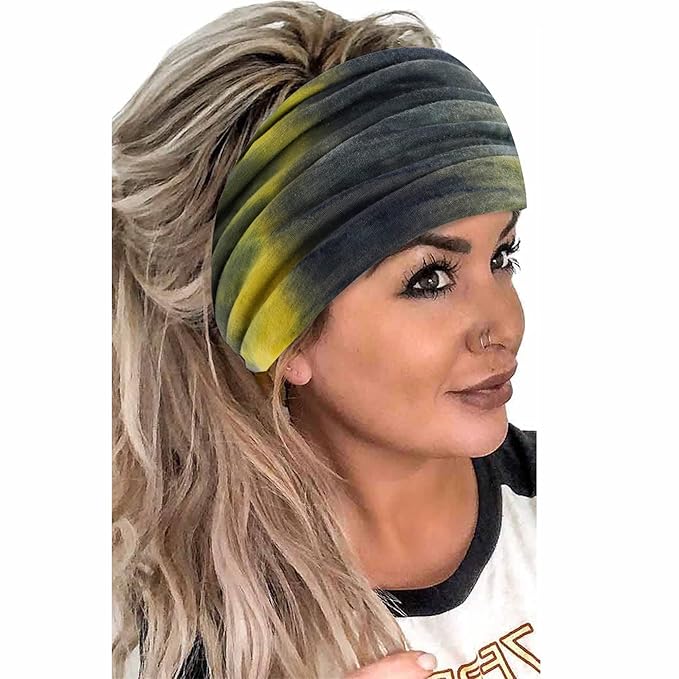 Boho Headbands For Women Fashion Stretch Wide Hair Bands Tie Dye Knoted Turban Head Bands Yoga Running Sweatband Elastic Headband Stylish Wrap Headbands Hair Accessories for Teen Girls 4 Pack