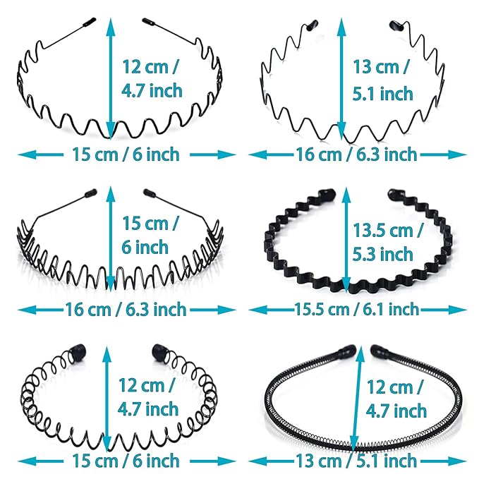 Metal Hair Band, Metal Fashion Hair Bands, Unisex Black Headbands, Wavy Headband Perfect for Outdoor Sports and Daily Use (10 Pack)