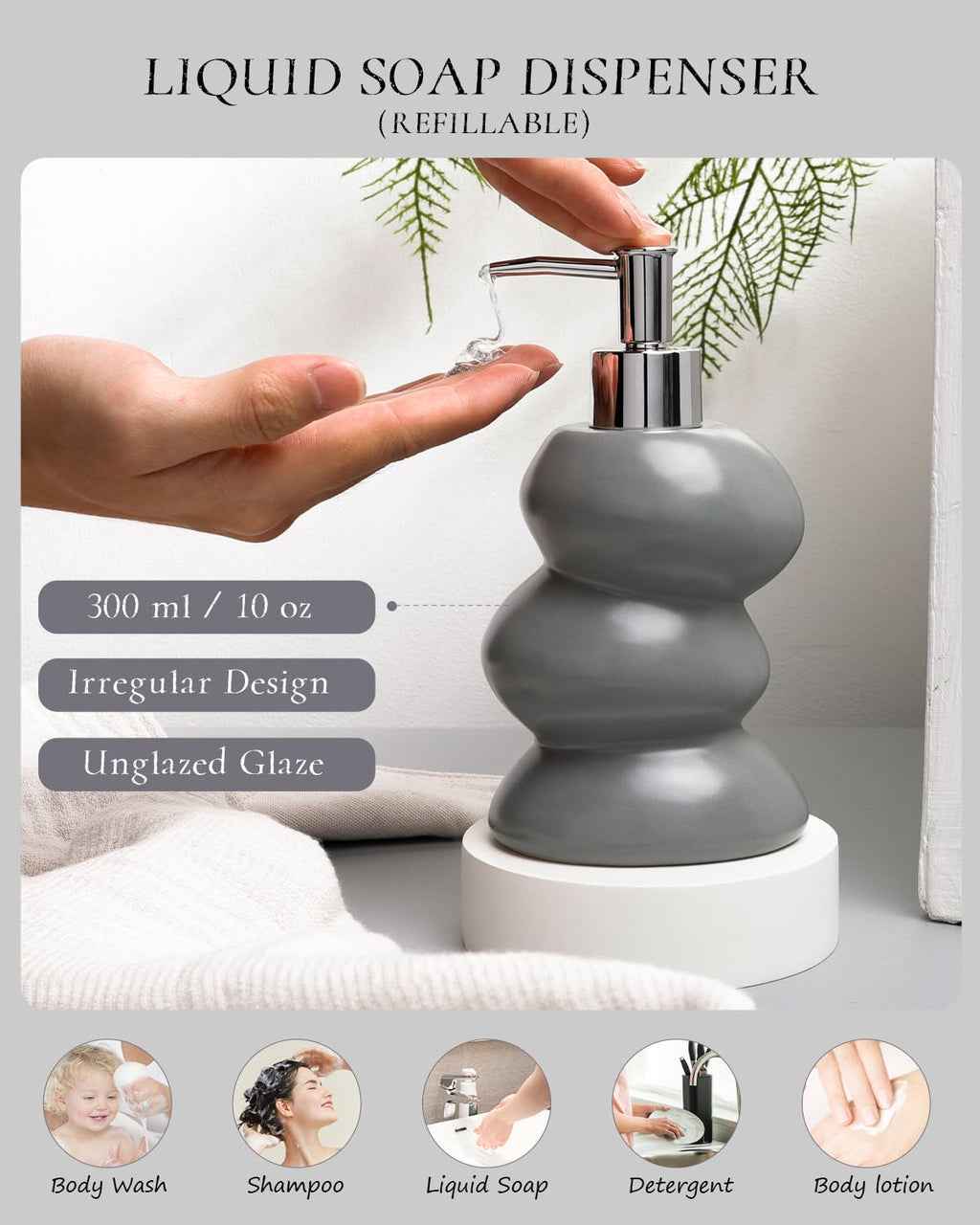 Bathroom Accessory Set 5PCS, Ceramic Bathroom Accessories Set, Irregular Shape Small Bathroom Sets Accessories Complete, Home Apartment Minimalist Decor Vanity Countertop, ANTIS'S HOME (Grey)