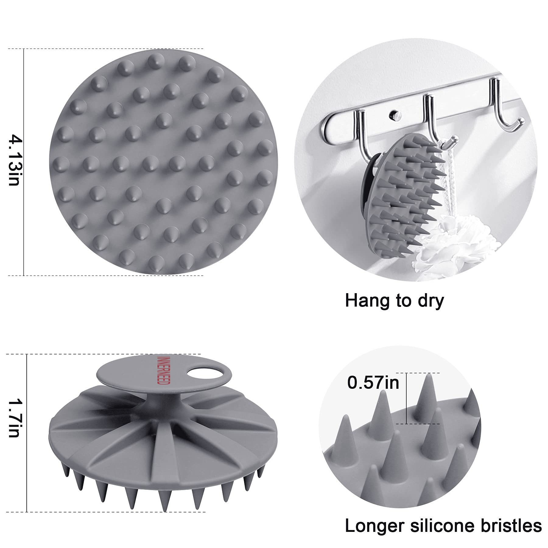 One-piece Silicone Scalp Massager Shampoo Brush Hair Wash Scrubber, Gray