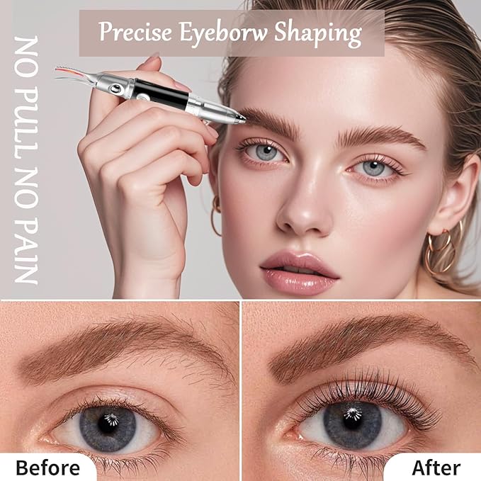 Heated Eyelash Curler - 2 in 1 Eye Lash Curler and Eyebrow Trimmer for Women with 2 Temperature Modes, USB Rechargeable Electric Eyelash Curler(Black)