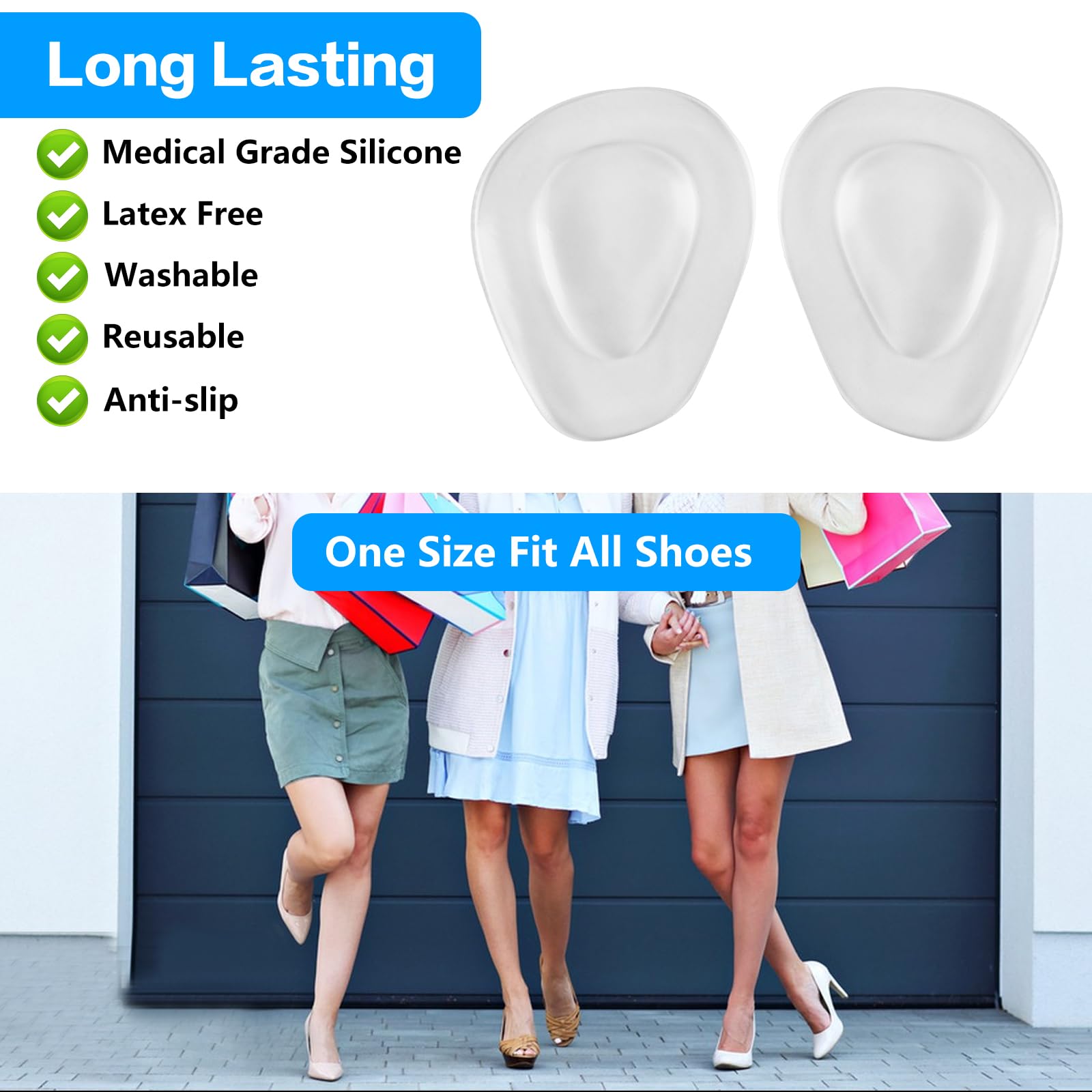 6 Pairs Metatarsal Pads Ball of Foot Cushions Clear