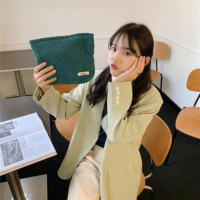 Gardsell Cosmetic Bags for Women - Corduroy Cosmetic Bag Aesthetic Women Handbags Purses Smile Dots Makeup Organizer Storage Makeup Bag Girls Case Bags (Pure Dark green)