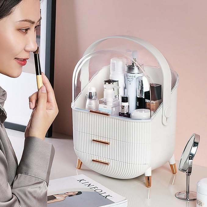 XAIODRAGONSKY Egg Makeup Organizer, Egg Shape(Oval) Makeup Storage Box Countertop Portable Vanity Cosmetics Organizer