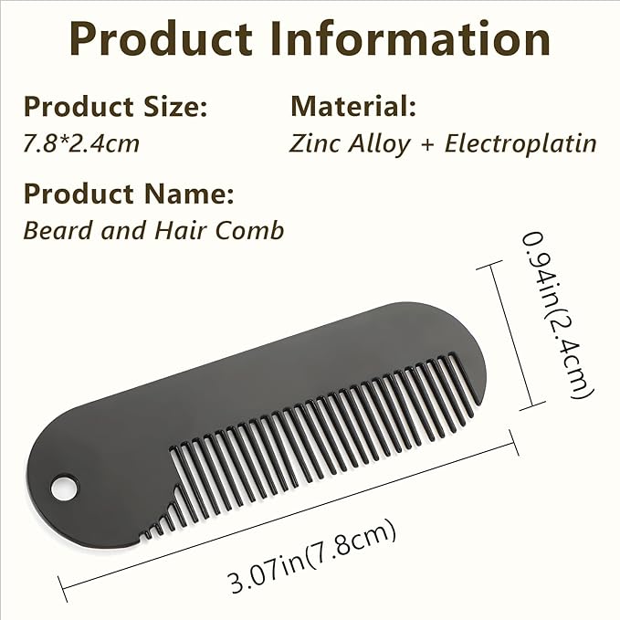 Jaasuee Metal Fine Tooth Portable Mini Pocket Beard Comb, Ideal for Thinner Hair and Beard, Black