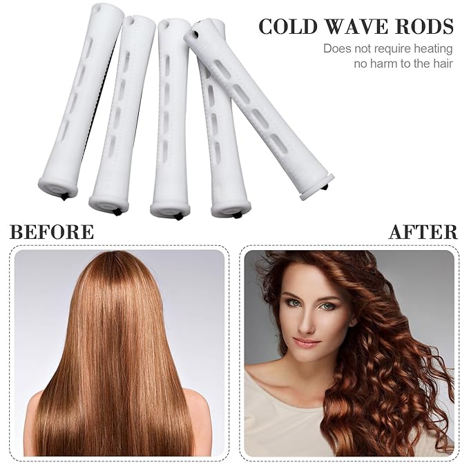 Chuangdi 24 Pcs Hair Perm Rods Plastic Cold Wave Perming Curlers Hair Rollers with Steel Pintail Comb Rat Tail Comb Tools for Hairdressing Styling(White,0.63 Inches)
