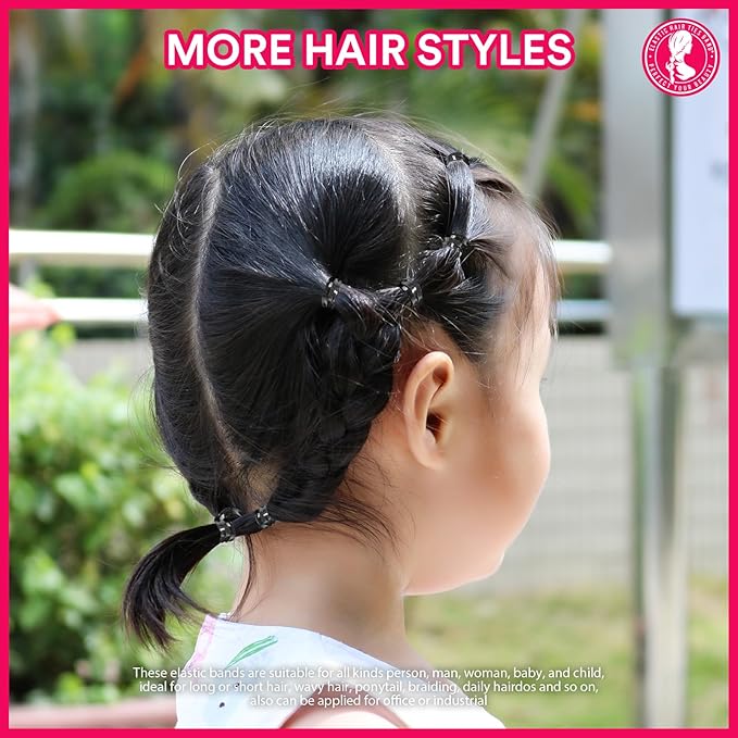 Teenitor 2000pcs Black Hair Rubber Bands Soft Elastic Hair Ties for Kids Girls Elastic Ties Braids