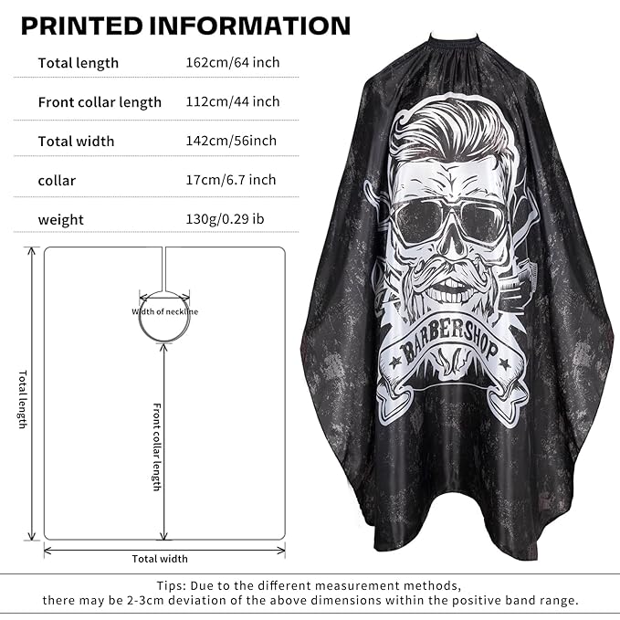 64x56 Inch Professional Barber Cape for Men - Waterproof Hair Cutting Cape with Elastic Neck & Adjustable Closure, Salon Grade Styling Cape (Black)